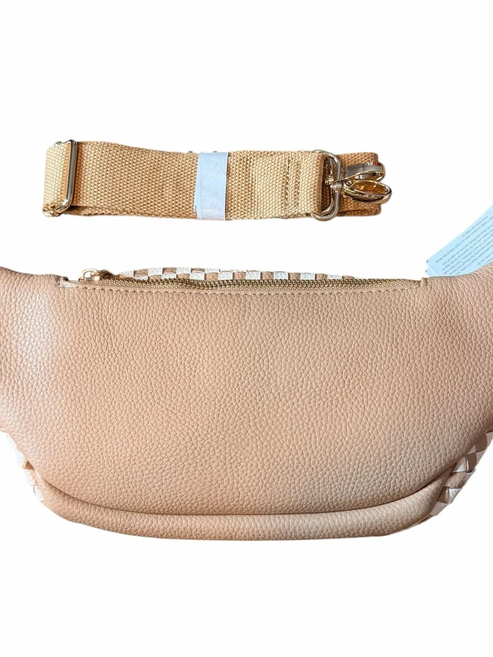 Pretty Simple Woven Susie Sidekick Bum Bag High Quality Vegan Leather Check Tan